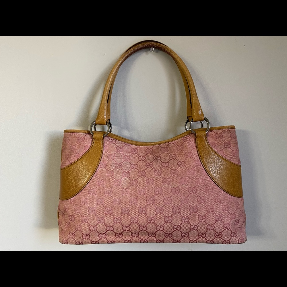 AUTHENTIC GUCCI LIGHT PINK CANVAS GG BODY LEATHER
